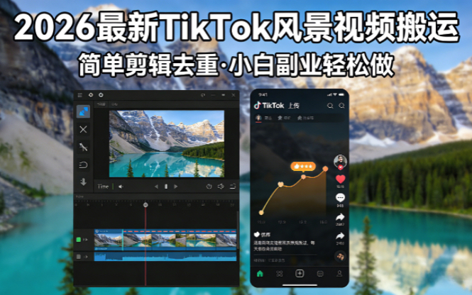 2026最新TikTok风景视频搬运简单剪辑去重小白副业月入 8000祝你网-副业赚钱-互联网创业-资源整合祝你网