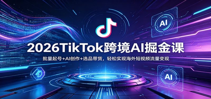 2026TikTok跨境AI掘金课：批量起号+AI创作+选品带货，轻松实现海外短视频流量变现祝你网-副业赚钱-互联网创业-资源整合祝你网