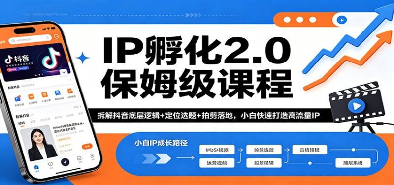 IP孵化2.0保姆级课程：拆解抖音底层逻辑+定位选题+拍剪落地，小白快速打造高流量IP祝你网-副业赚钱-互联网创业-资源整合祝你网
