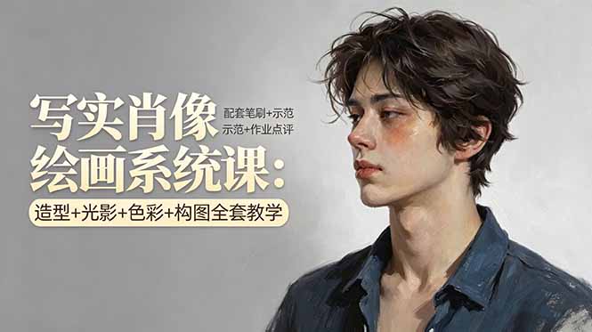 写实肖像绘画系统课：造型+光影+色彩+构图全套教学，配套笔刷+示范+作业点评祝你网-副业赚钱-互联网创业-资源整合祝你网