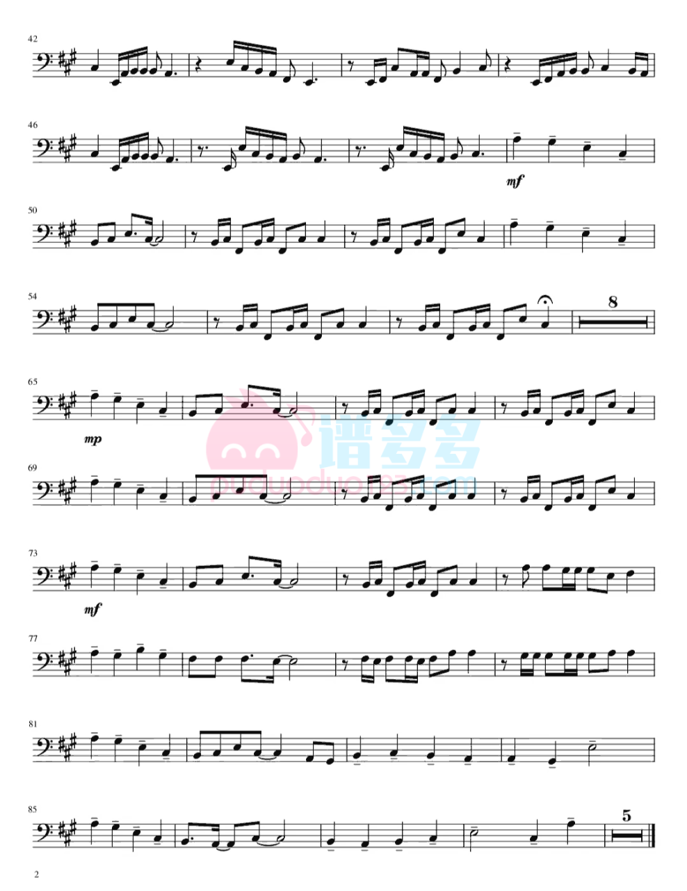 《玫瑰少年》提琴谱（大提琴）2
