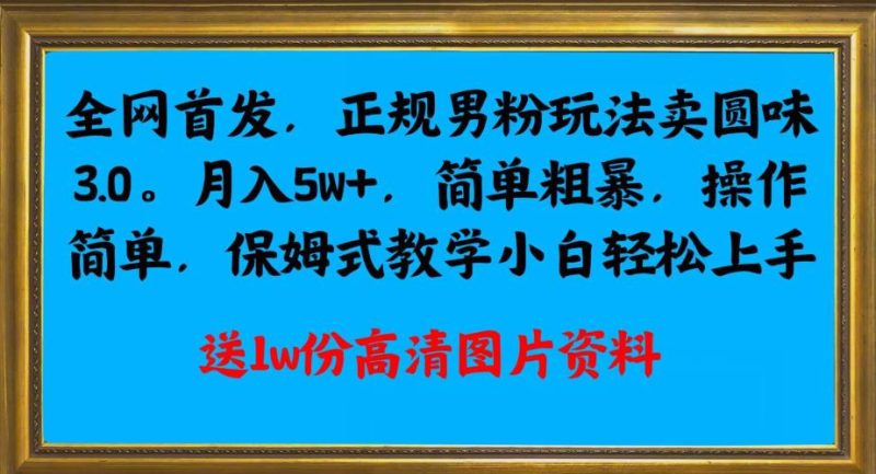 全网首发正规男粉玩法卖圆味3.0,月入5W+,简单粗暴,操作简单,保姆式教学,小白轻松上手祝你网-副业赚钱-互联网创业-资源整合祝你网