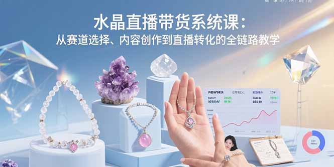 水晶直播带货系统课:从赛道选择、内容创作到直播转化的全链路教学祝你网-副业赚钱-互联网创业-资源整合祝你网
