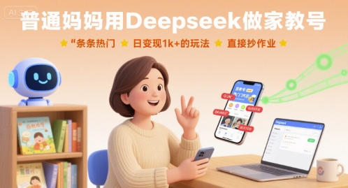 普通妈妈用Deepseek做家教号，条条热门，日变现1k+的玩法，直接抄作业祝你网-副业赚钱-互联网创业-资源整合祝你网