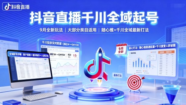 抖音直播千川全域起号,9月全新玩法,大部分类目适用,随心推以及千川全域最新打法祝你网-副业赚钱-互联网创业-资源整合祝你网