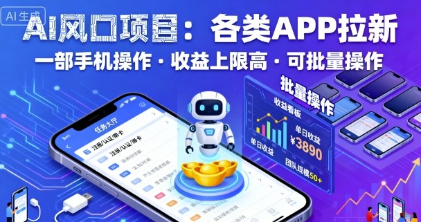 AI风口项目,各类APP拉新,一部手机就可以操作,收益上限高,可批量操作祝你网-副业赚钱-互联网创业-资源整合祝你网