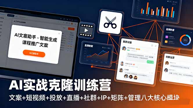 AI实战克隆训练营:文案+短视频+投放+直播+社群+IP+矩阵+管理八大核心模块祝你网-副业赚钱-互联网创业-资源整合祝你网
