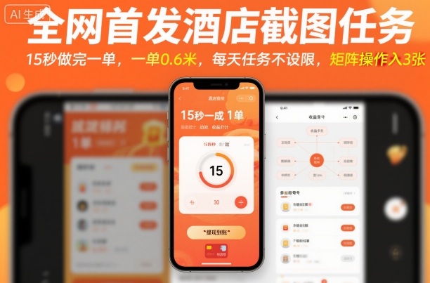 全网首发酒店截图任务,15秒做完一单,一单0.6米,每天任务不设限,矩阵操作日入3张【揭秘】祝你网-副业赚钱-互联网创业-资源整合祝你网
