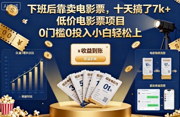 下班后靠卖电影票,十天搞了7k+,低价电影票项目,0门槛0投入小白轻松上手【揭秘】祝你网-副业赚钱-互联网创业-资源整合祝你网