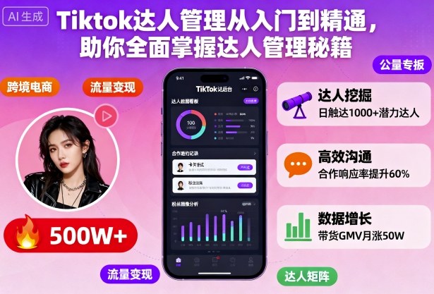 Tiktok达人管理从入门到精通,助你全面掌握达人管理秘籍祝你网-副业赚钱-互联网创业-资源整合祝你网