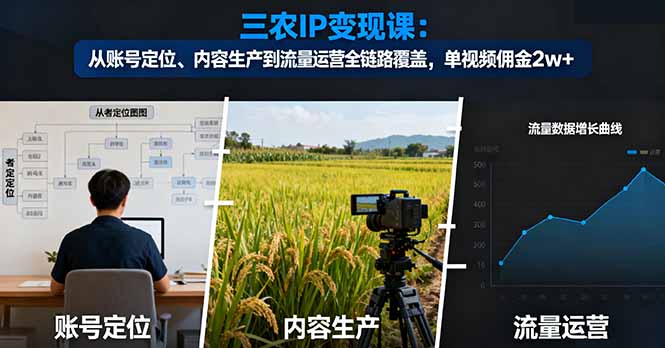 三农IP变现课:从账号定位、内容生产到流量运营全链路覆盖,单视频佣金2w+祝你网-副业赚钱-互联网创业-资源整合祝你网