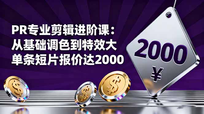 PR专业剪辑进阶课:从基础调色到特效大片的进阶技能,单条短片报价达2000祝你网-副业赚钱-互联网创业-资源整合祝你网