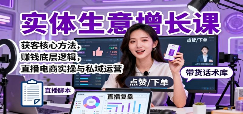 实体生意增长课:获客核心方法,赚钱底层逻辑,直播电商实操与私域运营祝你网-副业赚钱-互联网创业-资源整合祝你网
