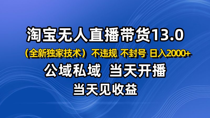 淘宝无人直播13.0,公域私域技术,不封号,不违规 布局下半年旺季赛道,日入2000+祝你网-副业赚钱-互联网创业-资源整合祝你网