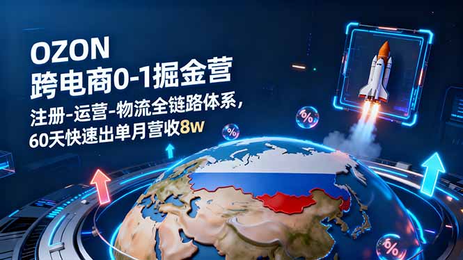 OZON跨境电商0-1掘金营：注册-运营-物流全链路体系，60天快速出单月营收8w祝你网-副业赚钱-互联网创业-资源整合祝你网