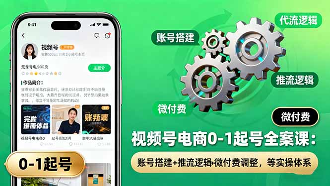 视频号电商0-1起号全案课:账号搭建+推流逻辑+微付费调整,等实操体系祝你网-副业赚钱-互联网创业-资源整合祝你网