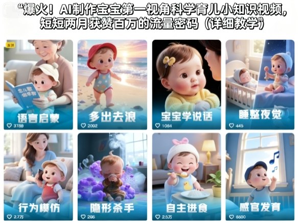 爆火！AI制作宝宝第一视角科学育儿小知识视频，短短两月获赞百万的流量密码（详细教学）祝你网-副业赚钱-互联网创业-资源整合祝你网