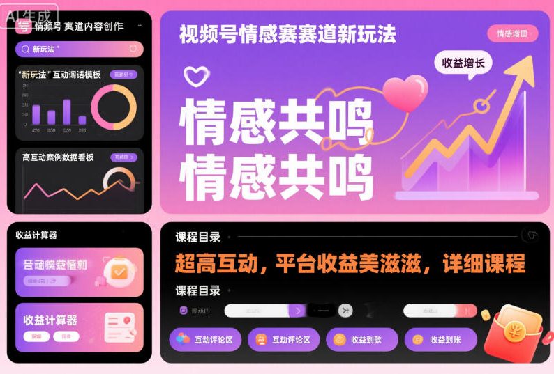 视频号情感赛道新玩法，超高互动，平台收益美滋滋，详细课程祝你网-副业赚钱-互联网创业-资源整合祝你网