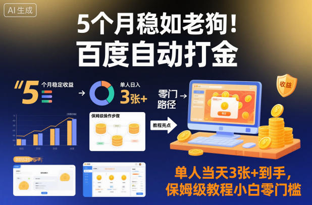 5个月稳如老狗!百度自动打金,单人当天3张+到手,保姆级教程小白零门槛祝你网-副业赚钱-互联网创业-资源整合祝你网