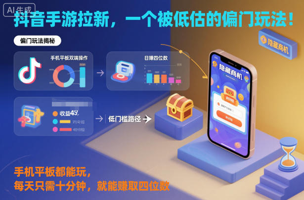 抖音手游拉新,一个被低估的偏门玩法!手机平板都能玩,每天只需十分钟,就能賺取四位数祝你网-副业赚钱-互联网创业-资源整合祝你网