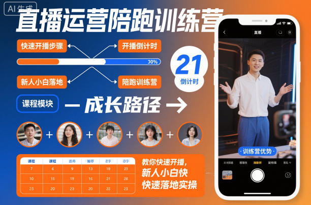 直播运营陪跑训练营，教你快速开播，新人小白快速落地实操祝你网-副业赚钱-互联网创业-资源整合祝你网