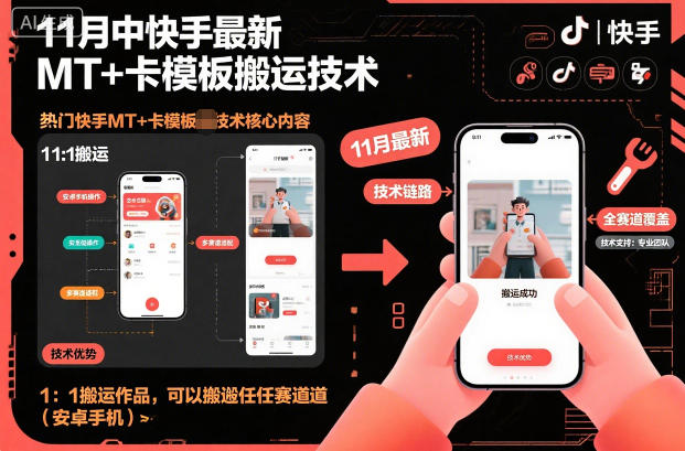 11月中快手最新MT+卡模板搬运技术，1：1搬运作品，可以搬运任何赛道（安卓手机）祝你网-副业赚钱-互联网创业-资源整合祝你网