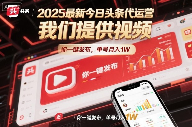2025最新今日头条代运营，我们提供视频，你一键发布，单号月入1W祝你网-副业赚钱-互联网创业-资源整合祝你网