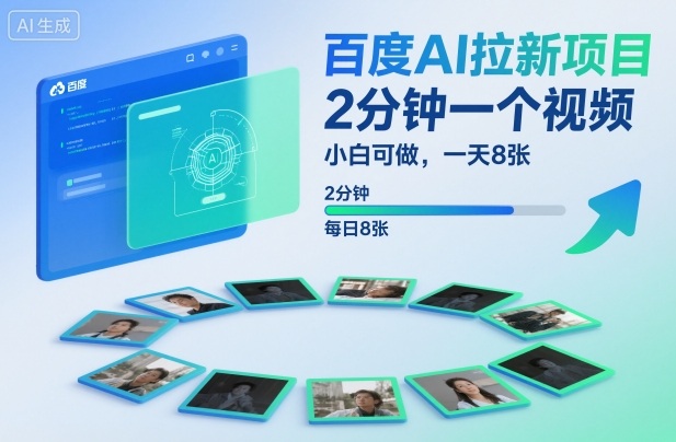 百度AI拉新项目，2分钟一个视频，小白可做，一天8张【附案例+保姆级教程】祝你网-副业赚钱-互联网创业-资源整合祝你网