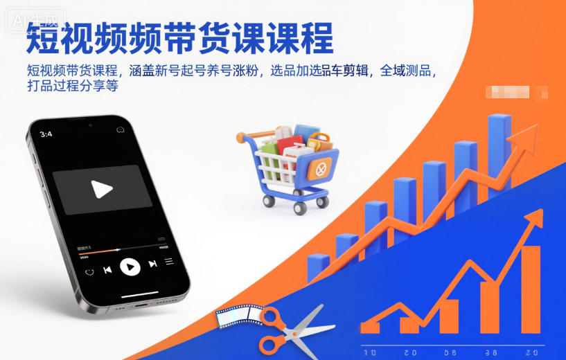 短视频带货课程,涵盖新号起号养号涨粉,选品加选品车剪辑,全域测品,打品过程分享等祝你网--专注互联网创业.信息差副业研究拒绝割韭菜祝你网