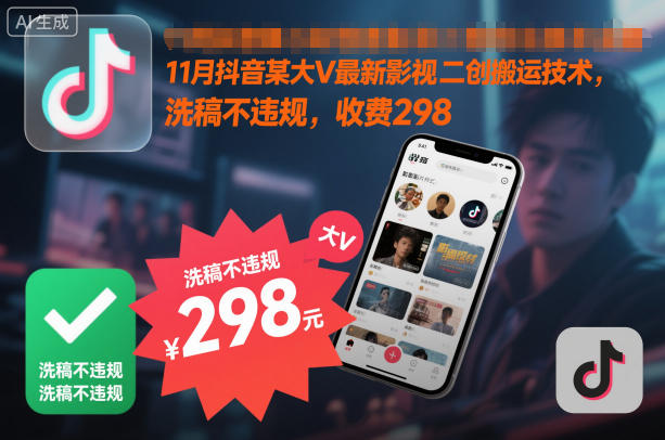 11月抖音某大V最新影视二创搬运技术,洗稿不违规,收费298祝你网-副业赚钱-互联网创业-资源整合祝你网