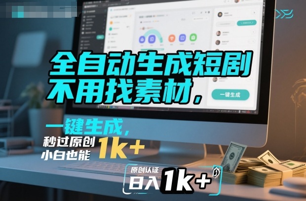 全自动生成短剧,不用找素材,不用剪辑,一键生成,秒过原创,小白也能轻松日入1k+祝你网-副业赚钱-互联网创业-资源整合祝你网