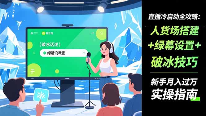 直播冷启动全攻略:人货场搭建+绿幕设置+破冰技巧，新手月入过万实操指南祝你网-副业赚钱-互联网创业-资源整合祝你网