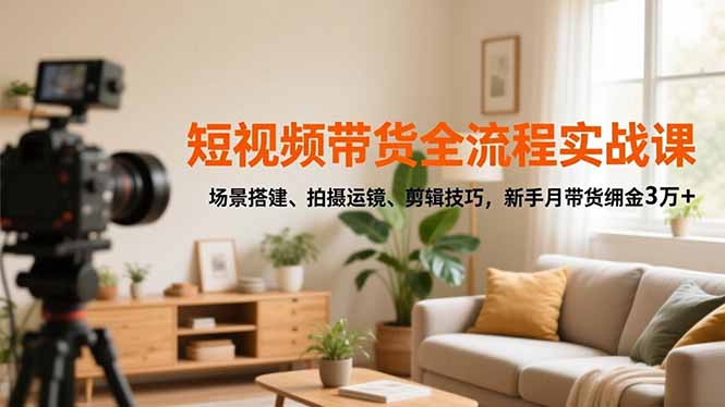 短视频带货全流程实战课，场景搭建、拍摄运镜、剪辑技巧，新手月带货佣金3万+祝你网-副业赚钱-互联网创业-资源整合祝你网