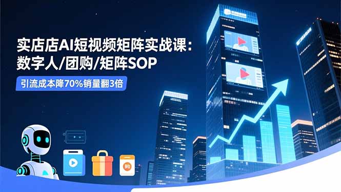 实体店AI短视频矩阵实战课:数字人/团购/矩阵SOP,引流成本降70%销量翻3倍祝你网-副业赚钱-互联网创业-资源整合祝你网
