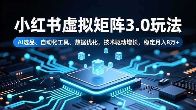 小红书虚拟矩阵3.0玩法,AI选品、自动化工具、数据优化,技术驱动增长,稳定月入8万+祝你网-副业赚钱-互联网创业-资源整合祝你网
