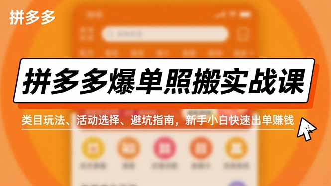 拼多多爆单照搬实战课,类目玩法、活动选择、避坑指南,新手小白快速出单赚钱祝你网-副业赚钱-互联网创业-资源整合祝你网
