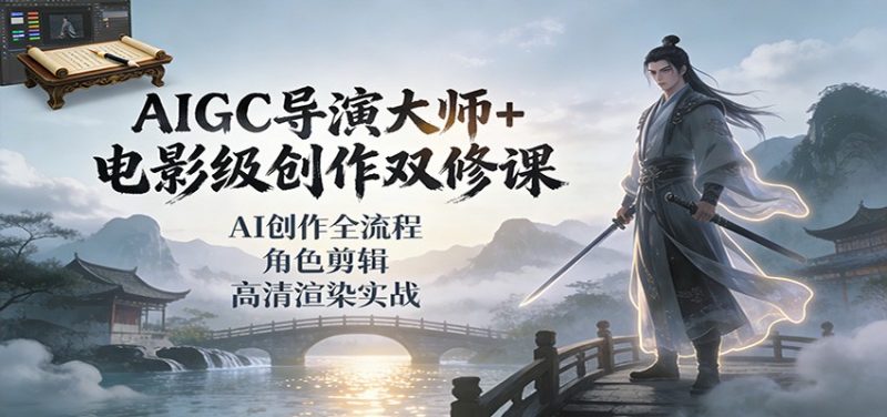 AIGC导演大师+电影级创作双修课：AI创作全流程、角色剪辑、高清渲染实战祝你网-副业赚钱-互联网创业-资源整合祝你网