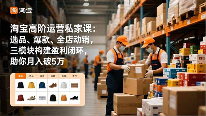 淘宝高阶运营私家课:选品、爆款、全店动销,三模块构建盈利闭环,助你月入破5万祝你网-副业赚钱-互联网创业-资源整合祝你网