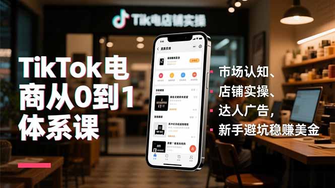 TikTok电商从0到1体系课,市场认知、店铺实操、达人广告,新手避坑稳赚美金祝你网-副业赚钱-互联网创业-资源整合祝你网