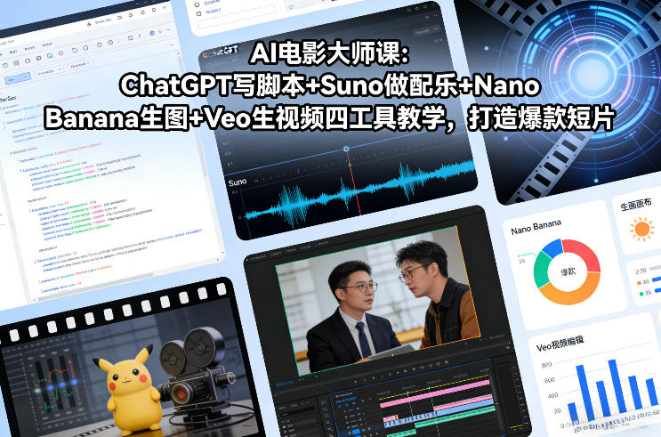 AI电影大师课：ChatGPT写脚本+Suno做配乐+Nano Banana生图+Veo生视频，打造爆款短片祝你网-副业赚钱-互联网创业-资源整合祝你网