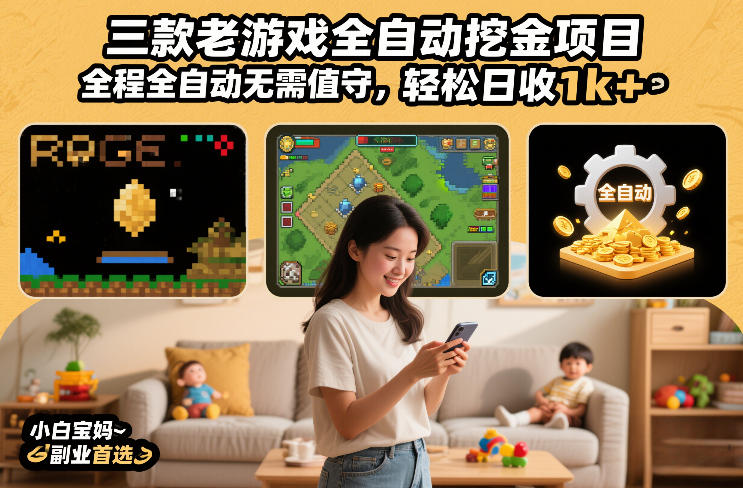 三款老游戏全自动挖金项目，全程全自动无需值守，轻松日收1k+，小白宝妈副业首选祝你网-副业赚钱-互联网创业-资源整合祝你网