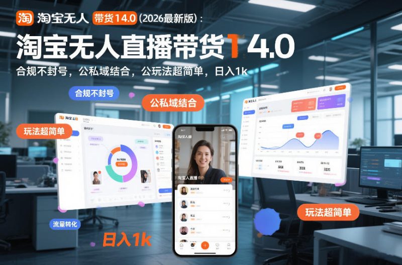 淘宝无人直播带货14.0（2026最新版）：合规不封号，公私域结合，玩法超简单，日入1k+祝你网-副业赚钱-互联网创业-资源整合祝你网