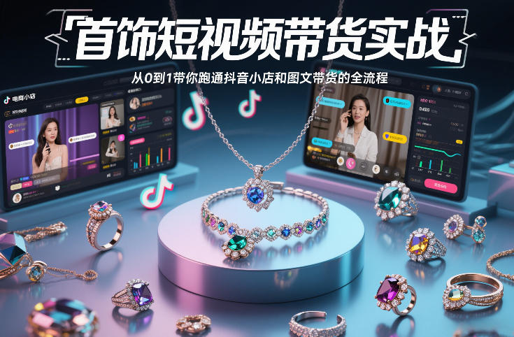 首饰短视频带货实战，从0到1带你跑通抖音小店和图文带货的全流程祝你网-副业赚钱-互联网创业-资源整合祝你网