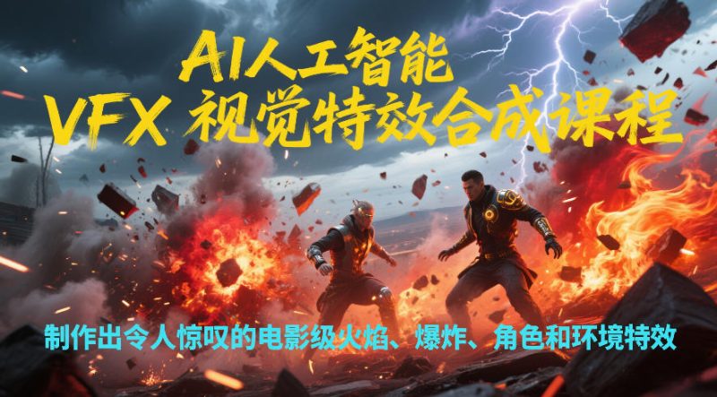 AI人工智能VFX视觉特效合成课程，制作出令人惊叹的电影级火焰、爆炸、角色和环境特效祝你网-副业赚钱-互联网创业-资源整合祝你网