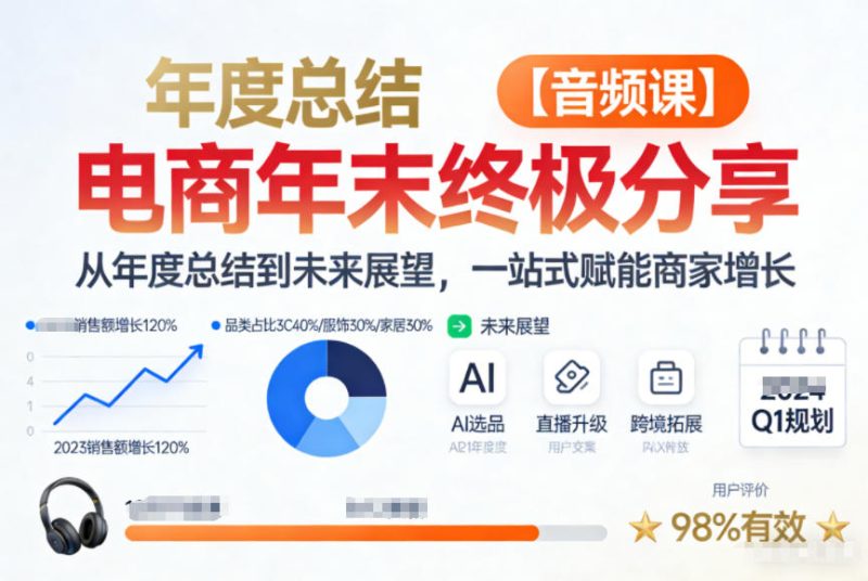 电商年未终极分享，从年度总结到未来展望，一站式赋能商家增长【音频课】祝你网-副业赚钱-互联网创业-资源整合祝你网