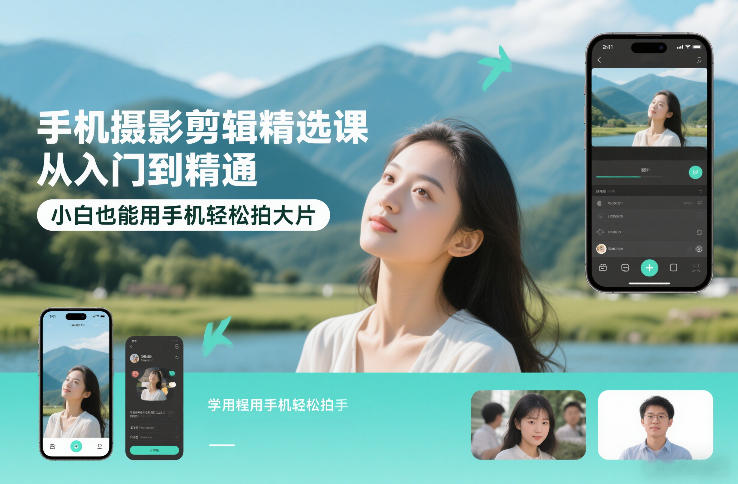 手机摄影剪辑精选课，从入门到精通，小白也能用手机轻松拍大片祝你网-副业赚钱-互联网创业-资源整合祝你网