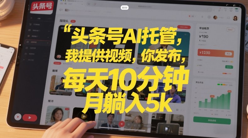 头条号AI托管，我提供视频，你发布，每天10分钟，月躺入5k+祝你网-副业赚钱-互联网创业-资源整合祝你网