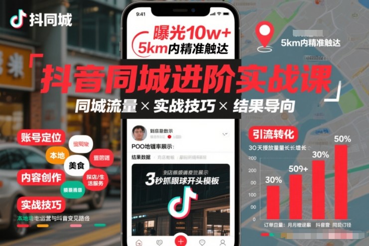 抖音同城进阶实战课，助你同城流量拿到结果祝你网-副业赚钱-互联网创业-资源整合祝你网