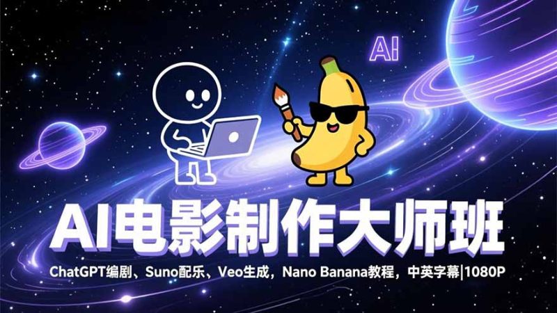 AI电影制作大师班:ChatGPT编剧、Suno配乐、Veo生成,Nano Banana教程,中英字幕|1080P祝你网-副业赚钱-互联网创业-资源整合祝你网