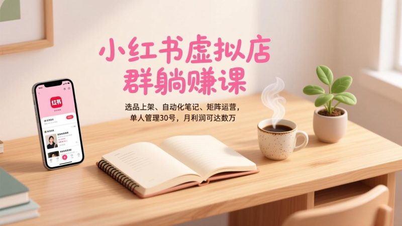 小红书虚拟店群躺赚课,选品上架、自动化笔记、矩阵运营,单人管理30号,月利润可达数万祝你网-副业赚钱-互联网创业-资源整合祝你网